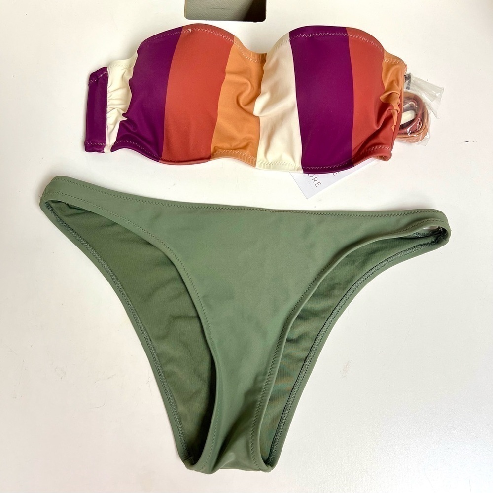 NWT Shade & Shore Aerie Striped Pad Underwired Swim bikini set Women 32B Small